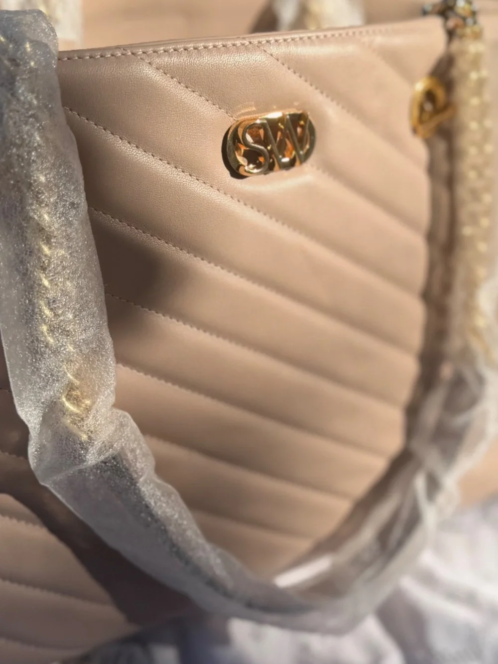 NWT Stuart Weitzman Kira Quilted Goatskin Leather Tote Bag, Rose Pink